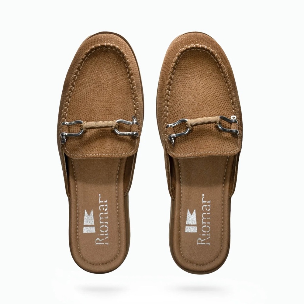 Riomar "The Bahia-El Camino" women's mule loafer in a tan/brown textured leather